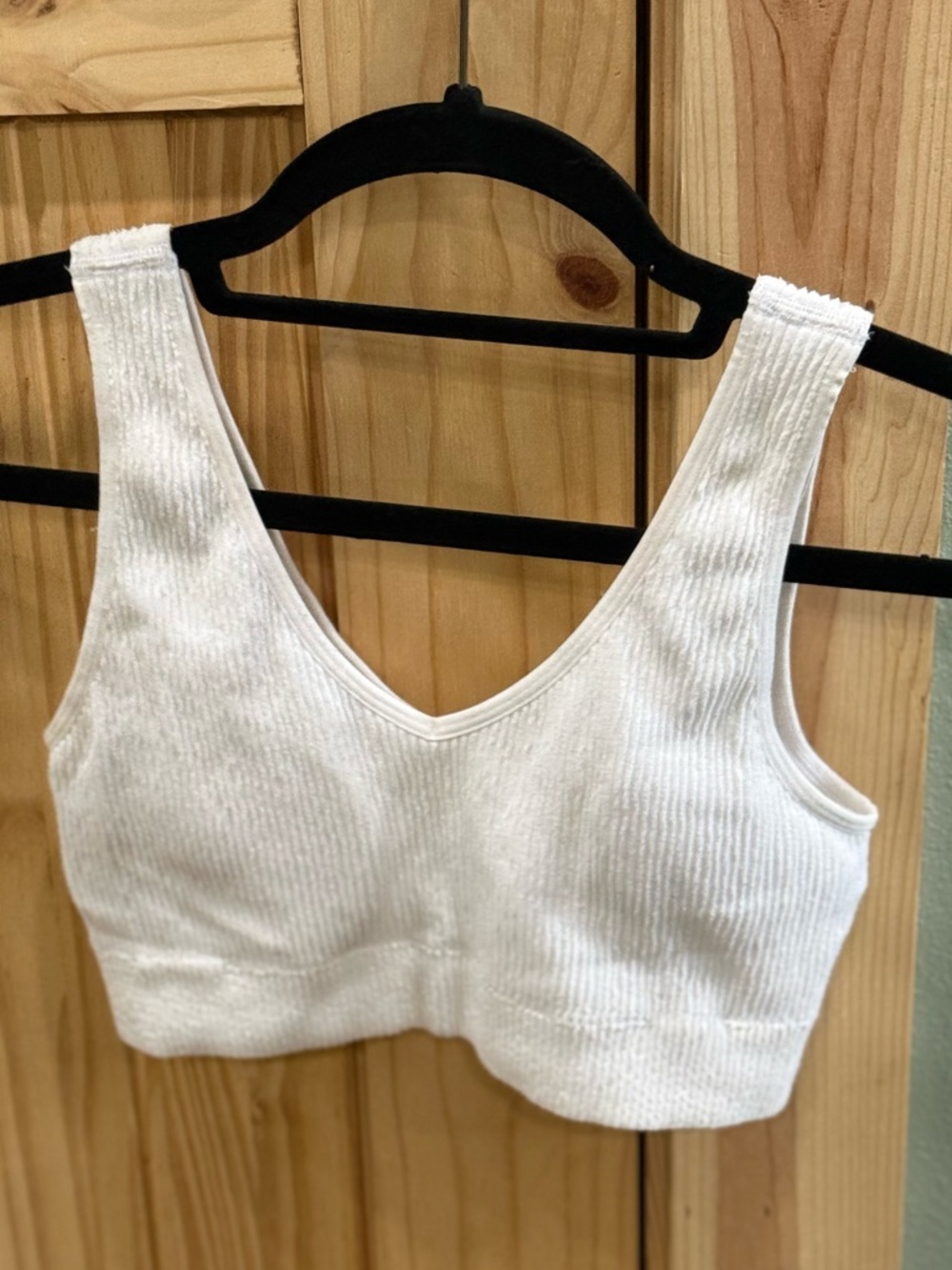 Aerie Real Good Seamless Ribbed V-Neck Bralette, White, Size Medium